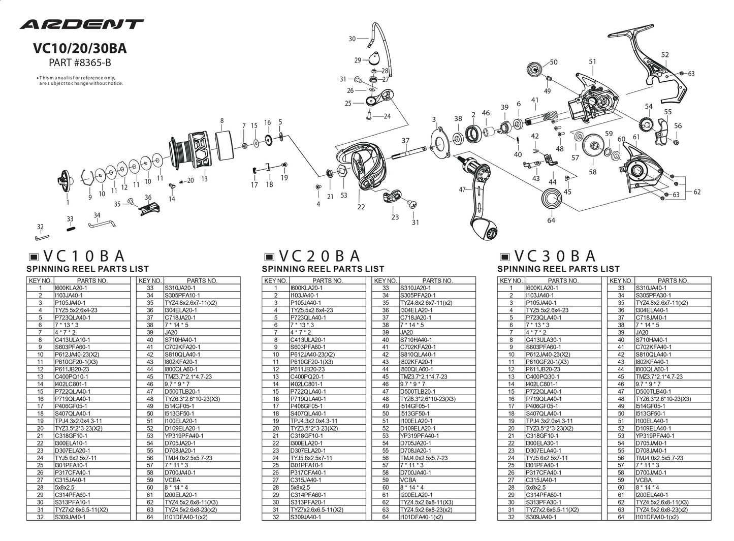 a diagram with parts of BOLT SPINNING REELs