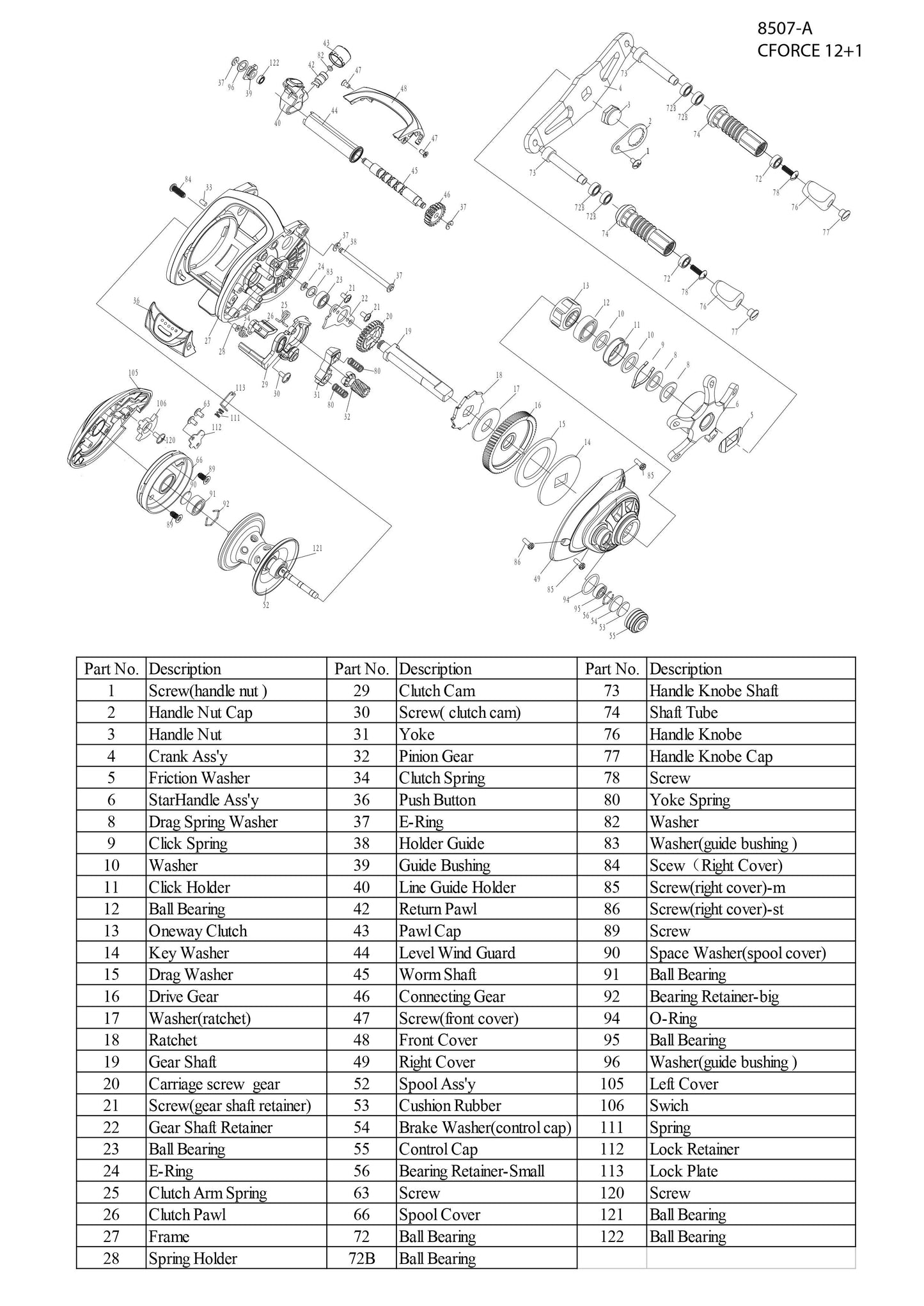 a diagram of a C-FORCE BAITCASTING REEL - LEFT HAND