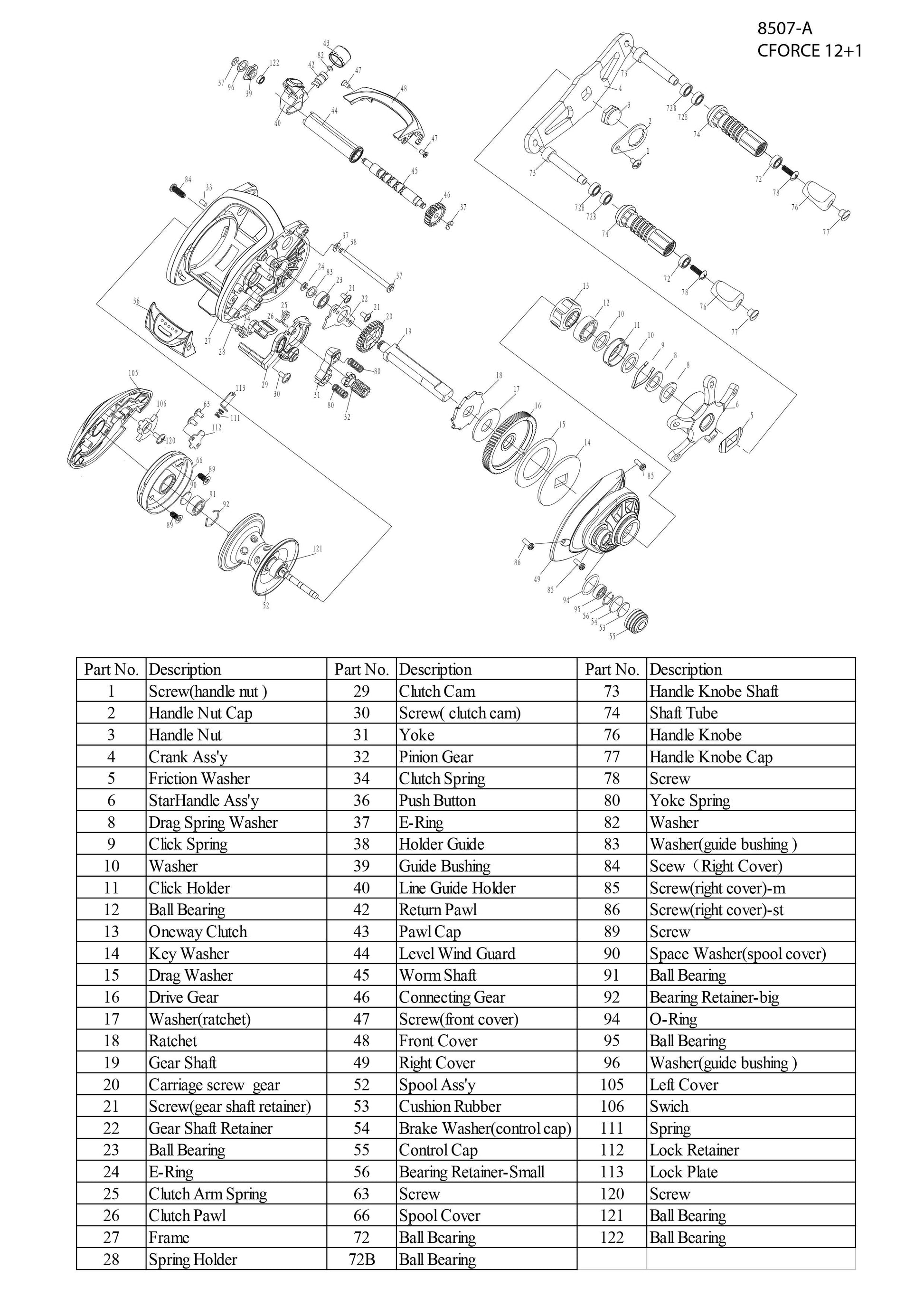 a diagram of a C-FORCE BAITCASTING REEL - LEFT HAND