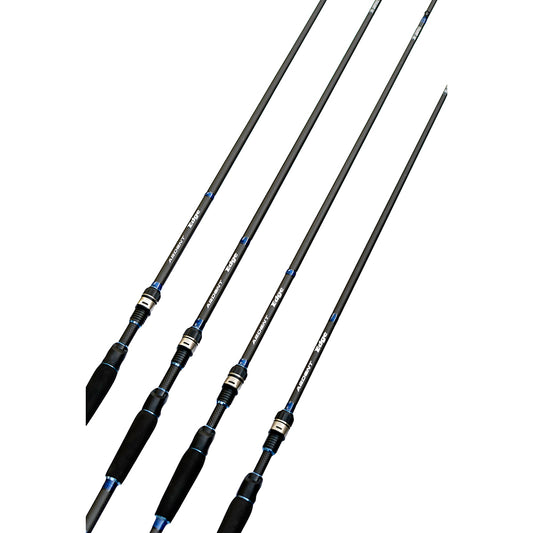 Four black and blue EDGE BAITCASTING RODS