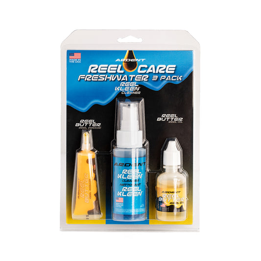 ARDENT REELCARE FRESHWATER 3-PACK: Clean and Lubricate with Ardent’s Reel Care Freshwater 3 pack containing Reel Butter Grease, Reel Kleen Cleaner, and Reel Butter Oil.
