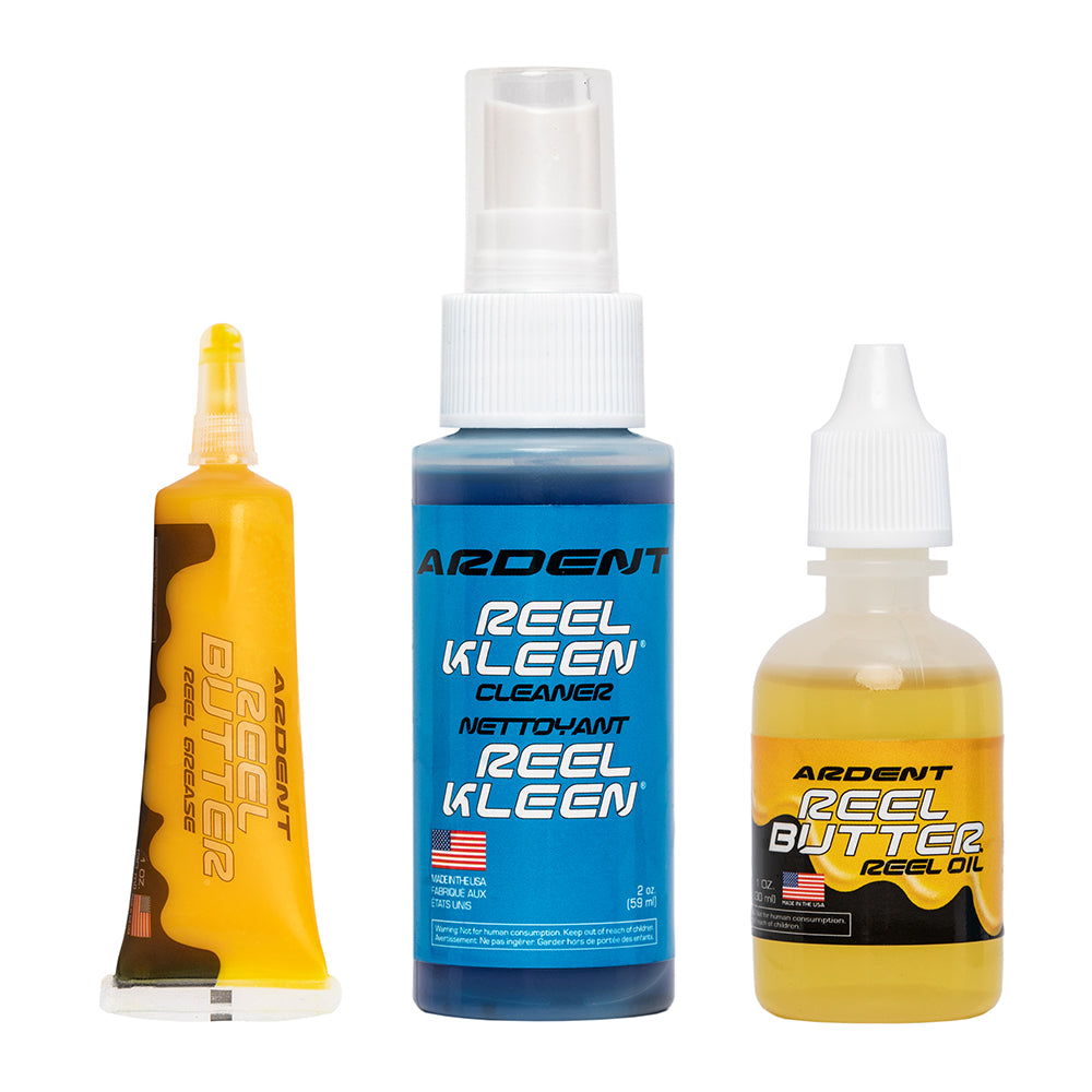 ARDENT REELCARE FRESHWATER 3-PACK: Clean and Lubricate with Ardent’s Reel Care Freshwater 3 pack containing Reel Butter Grease, Reel Kleen Cleaner, and Reel Butter Oil.