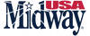 a blue and red text with a star. text: USA Midway (USA Midway LOGO)