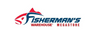a logo of fishersmans warehouse megastore with text in Red and Blue. text in image: FISHERMAN'S WAREHOUSE MEGASTORE