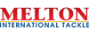 a red and blue text on a white background, text in image: MELTON NTERNATIONAL TACKLE